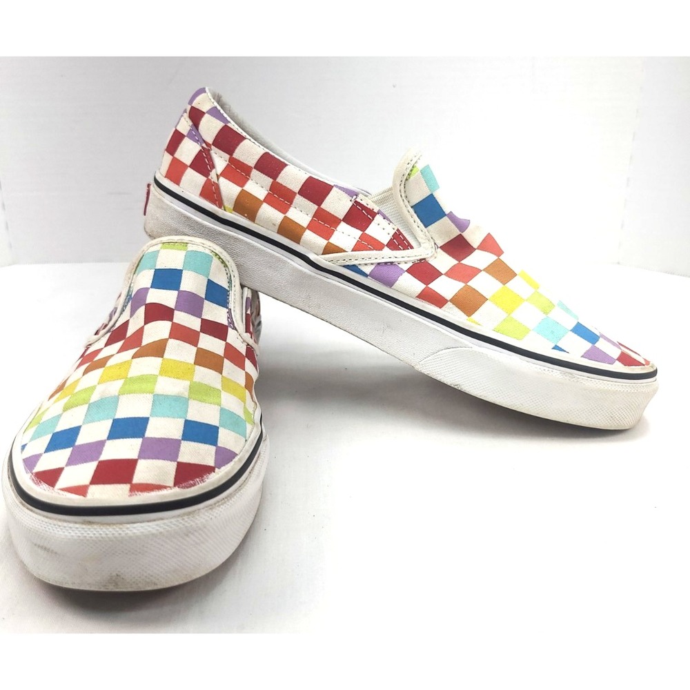 Vans Classic Slip On Shoes Sneakers Rainbow Checkerboard Skater Womens 9 Mens 7½
